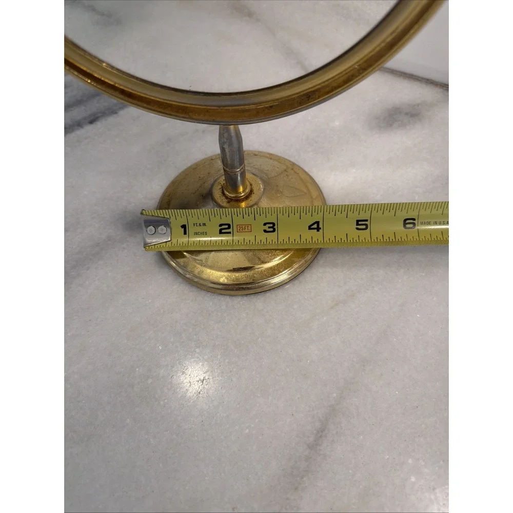 Vintage Shabby Brass Tone Vanity Double Mirror Round Magnification Side ES008